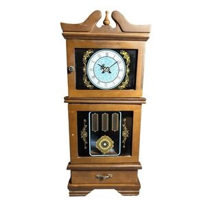 Vintage Grandfather Clock Style Musical Wood Jewelry Box Armoire‎ Hellerware